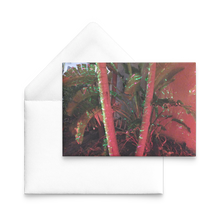Load image into Gallery viewer, Happy holidays from florida-greeting card-tropical foliage lit by red and green holiday lights by nate dewaele at barneydew