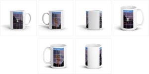 A mug with recaptcha image and direction to select squares with street signs - photographed and designed by Nate DeWaele - 15oz and 11oz right, left and center side view of product