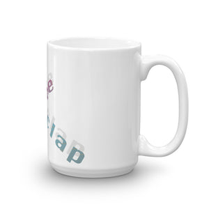 A funny mug that says "please clap", a quote of Jeb Bush after he gave a speech when he was running for president - right view of 15oz - Designed by Nate DeWaele