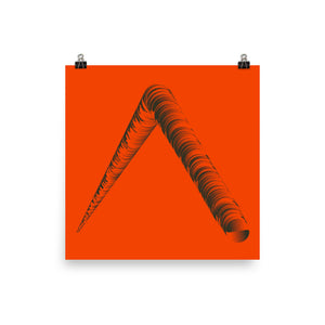 Minimal Acutely Bent Black Cylinder on Red Background || Limited Edition Graphic Print Poster