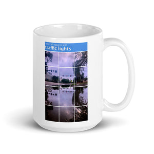 A mug with recaptcha image and direction to select squares with-traffic-lights - photographed and designed by Nate DeWaele - 15oz handle on right side view of product
