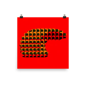 Poster of modern artistic interpretation of a rolodex in red black and yellow - Artist is Nate DeWaele