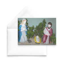 Load image into Gallery viewer, Happy holidays from Florida || greeting card front and envelope || Mary joseph and Jesus in clusia outside florida home by nate dewaele at barneydew